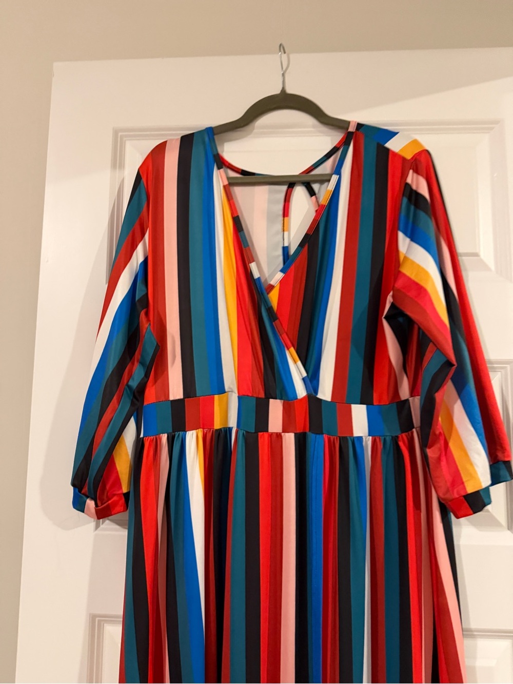 Striped V-Neck Long Sleeve Maxi Dress - Multi